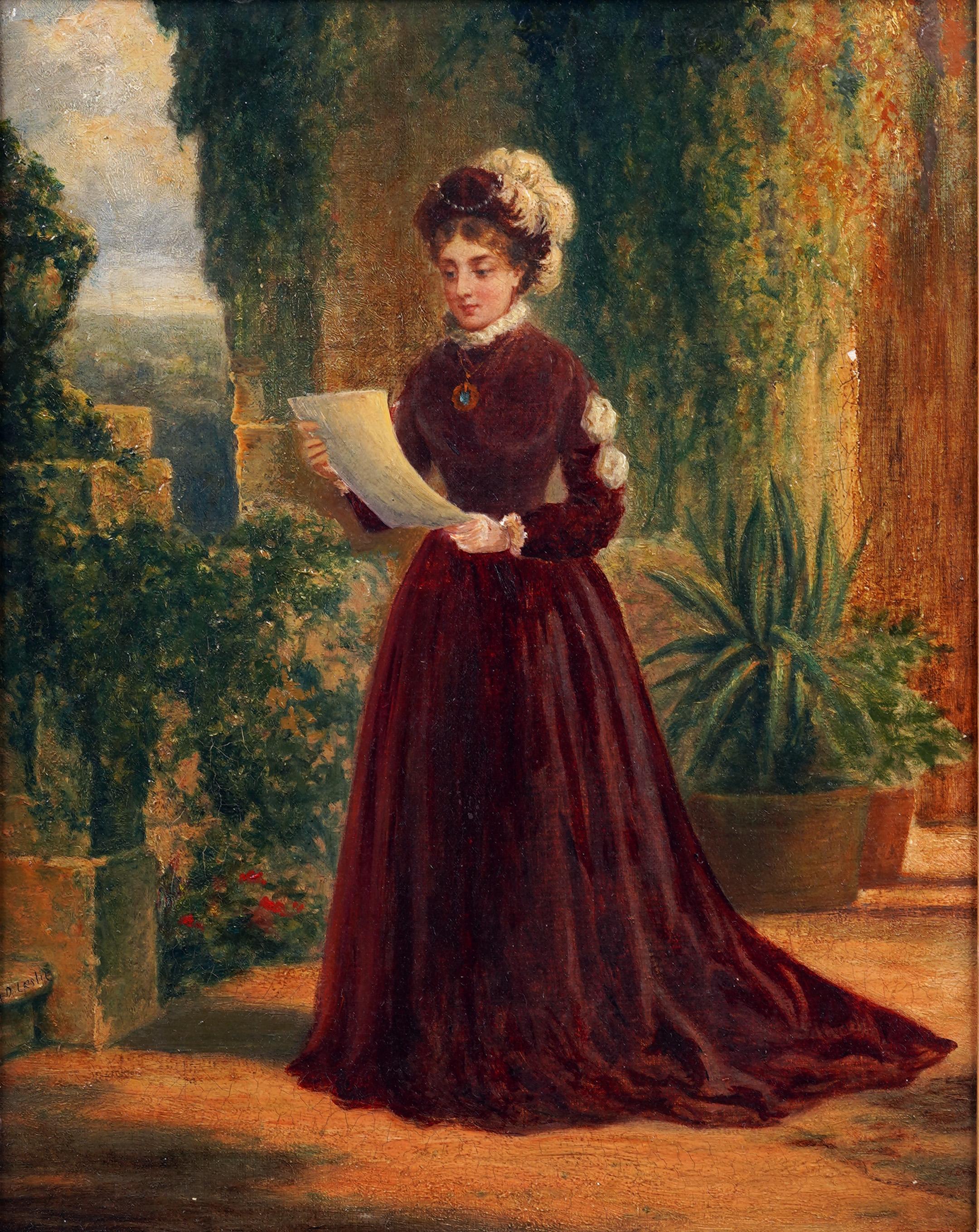 Antique English Realist Genre Scene Framed High Society Portrait Oil Painting - Brown Portrait Painting by George Dunlop Leslie