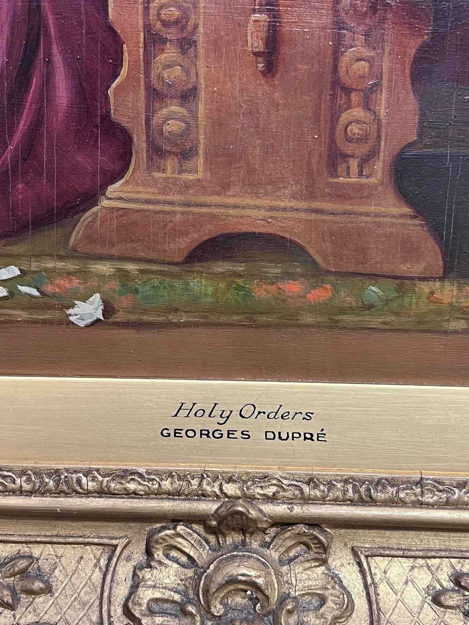 Fine Antique French Signed Oil Painting Cardinals in Lavish Interior Setting 9