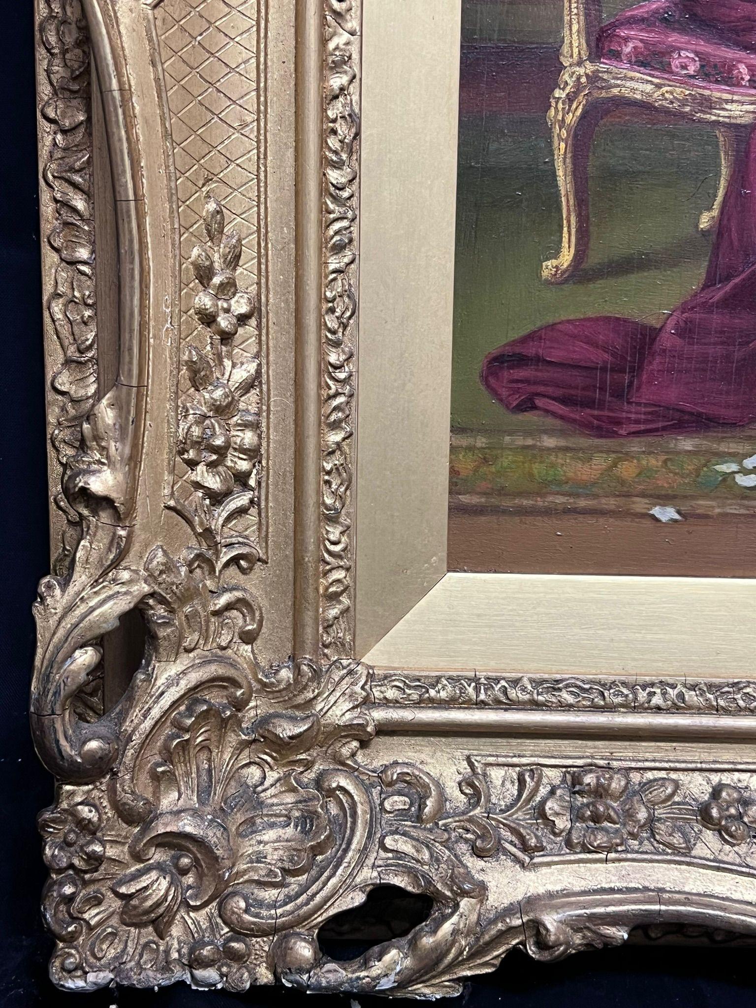 Fine Antique French Signed Oil Painting Cardinals in Lavish Interior Setting 2