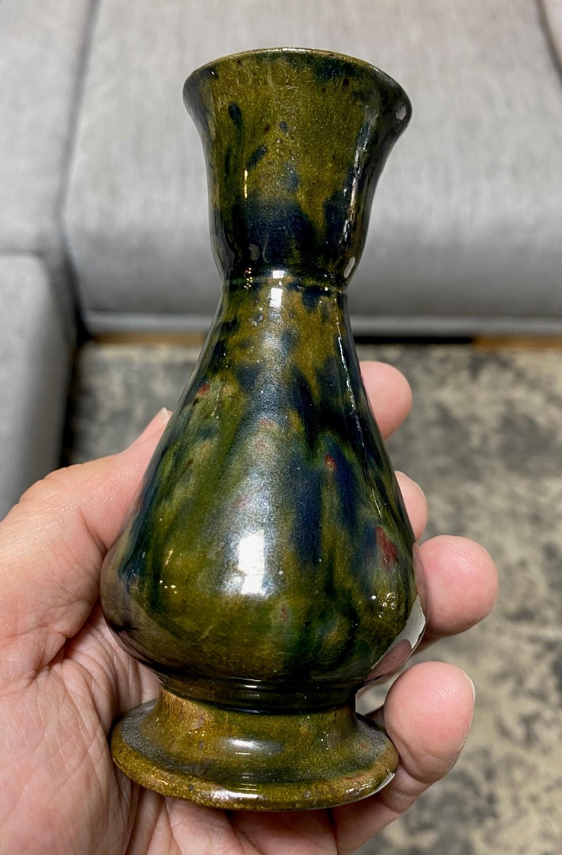 George E. Ohr Signed Biloxi Mississippi Art Pottery Glazed Ceramic Baluster Vase For Sale 2
