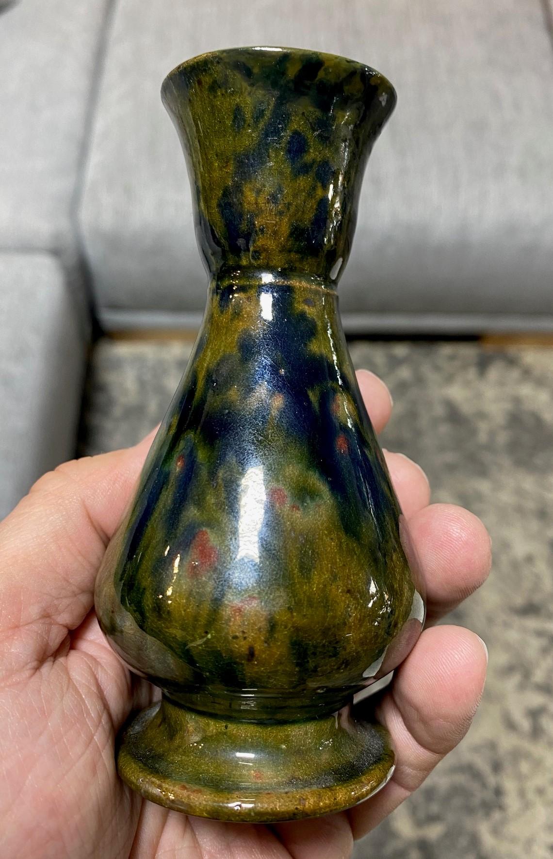 George E. Ohr Signed Biloxi Mississippi Art Pottery Glazed Ceramic Baluster Vase For Sale 3