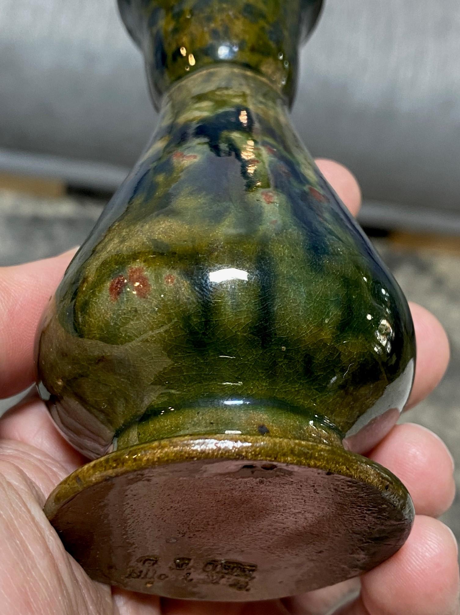 George E. Ohr Signed Biloxi Mississippi Art Pottery Glazed Ceramic Baluster Vase For Sale 7