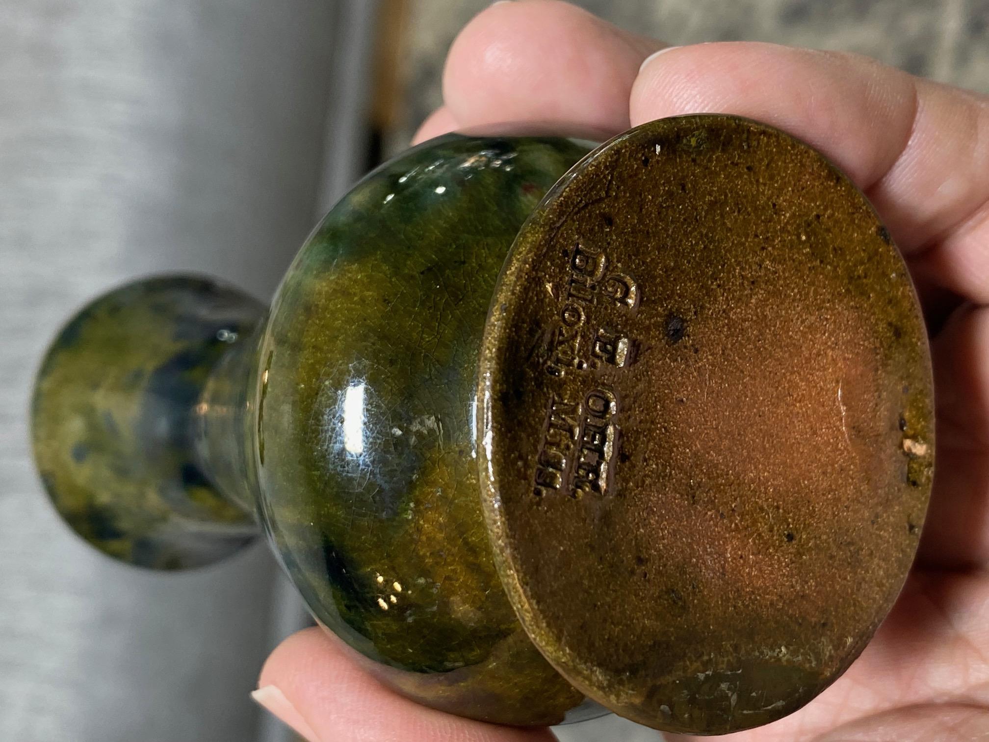 George E. Ohr Signed Biloxi Mississippi Art Pottery Glazed Ceramic Baluster Vase For Sale 8