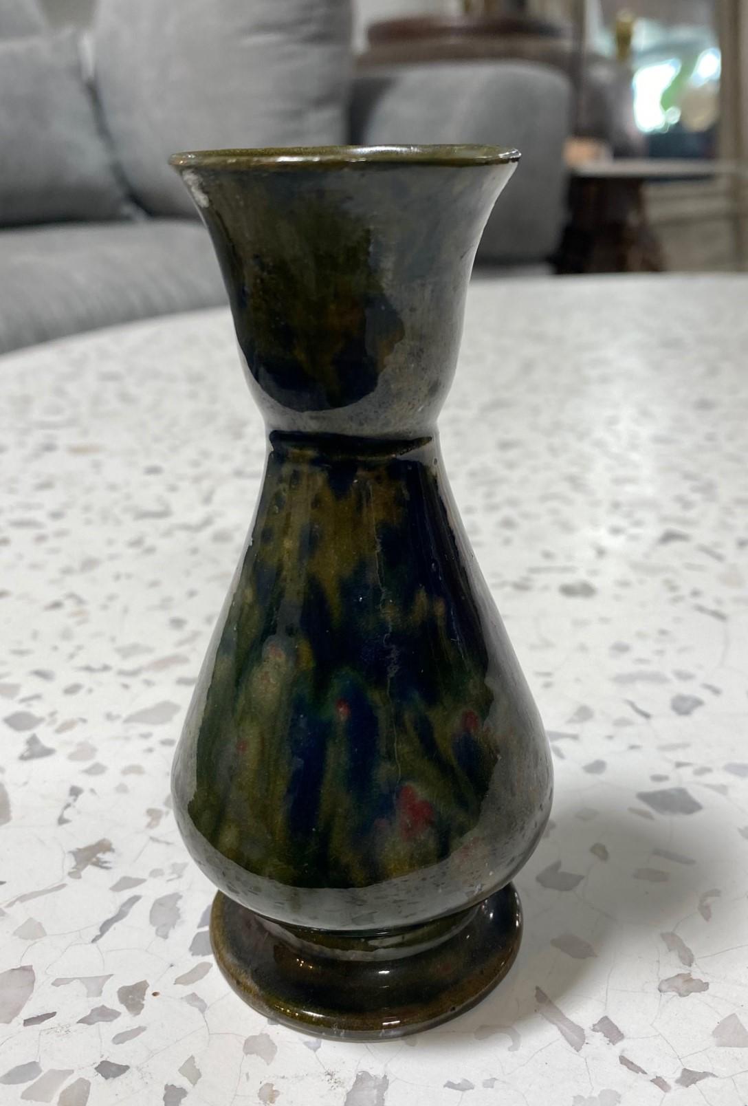 American George E. Ohr Signed Biloxi Mississippi Art Pottery Glazed Ceramic Baluster Vase For Sale