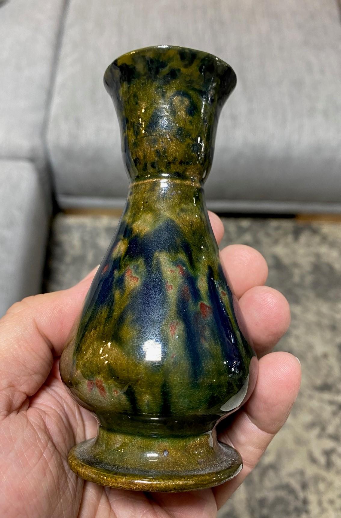 19th Century George E. Ohr Signed Biloxi Mississippi Art Pottery Glazed Ceramic Baluster Vase For Sale