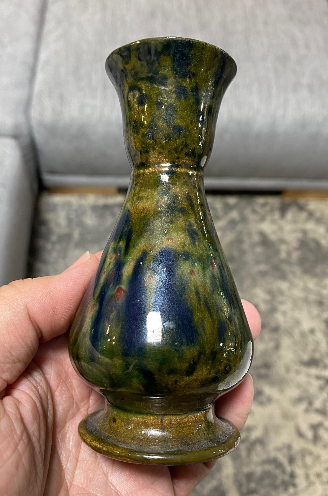 George E. Ohr Signed Biloxi Mississippi Art Pottery Glazed Ceramic Baluster Vase For Sale 1