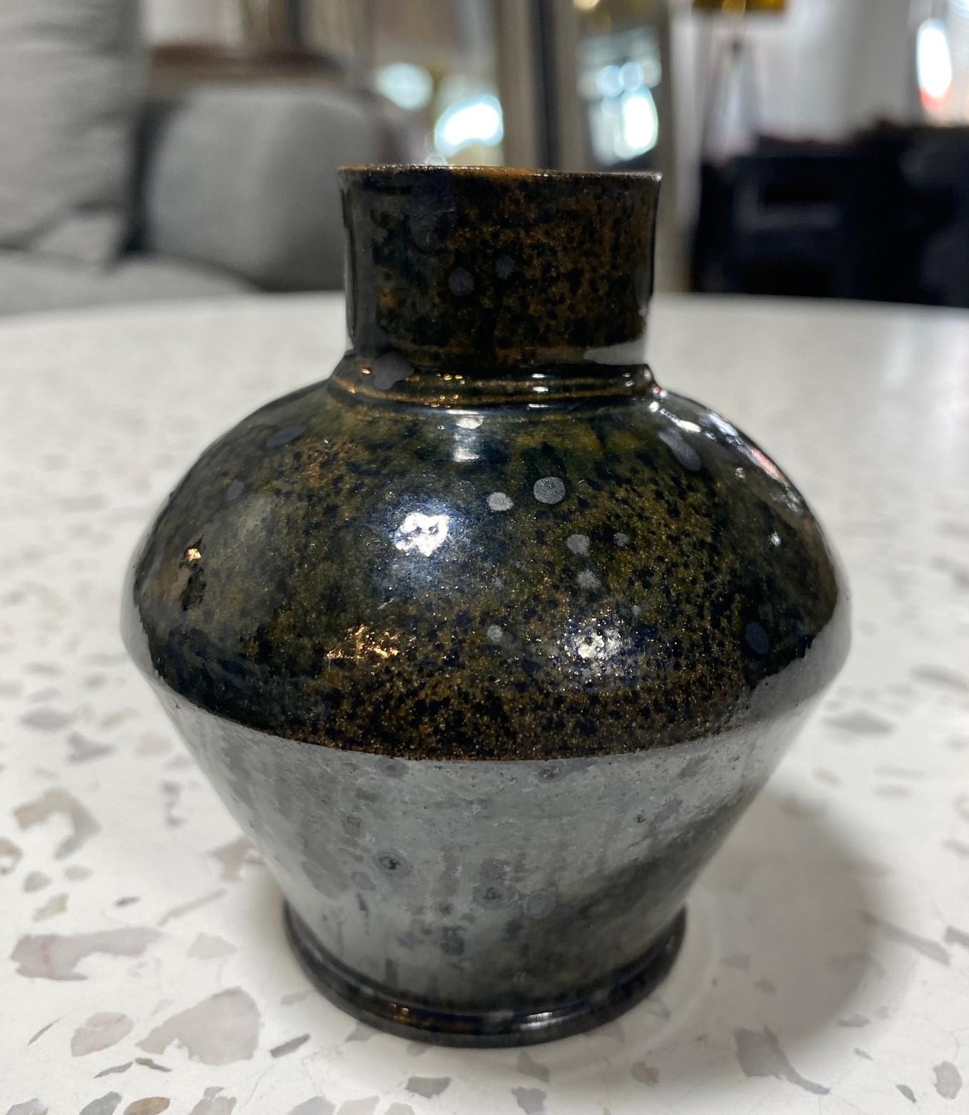 George E. Ohr Signed Biloxi Mississippi Art Pottery Multi-Glazed Ceramic Vase In Good Condition In Studio City, CA