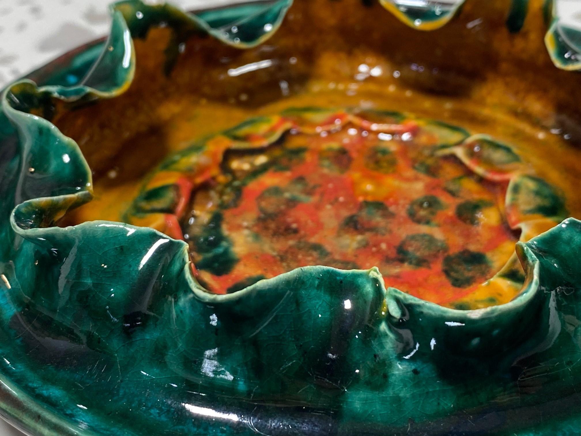 George E. Ohr Signed Biloxi Pottery Glazed Art Ceramic Ruffled Thin Rim Bowl 2