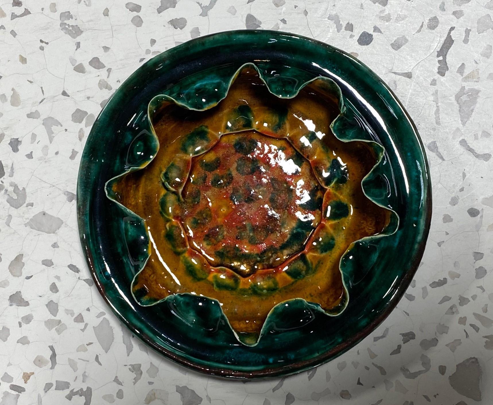 George E. Ohr Signed Biloxi Pottery Glazed Art Ceramic Ruffled Thin Rim Bowl 4