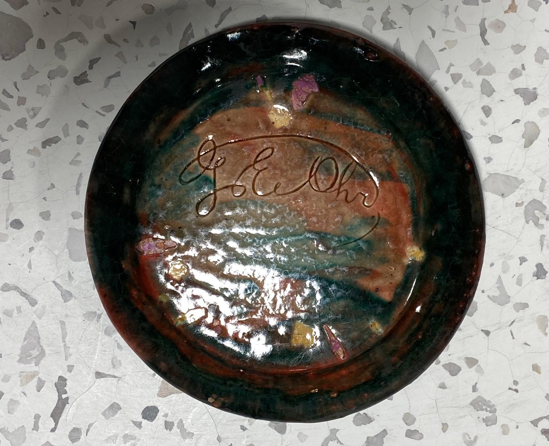 George E. Ohr Signed Biloxi Pottery Glazed Art Ceramic Ruffled Thin Rim Bowl 5
