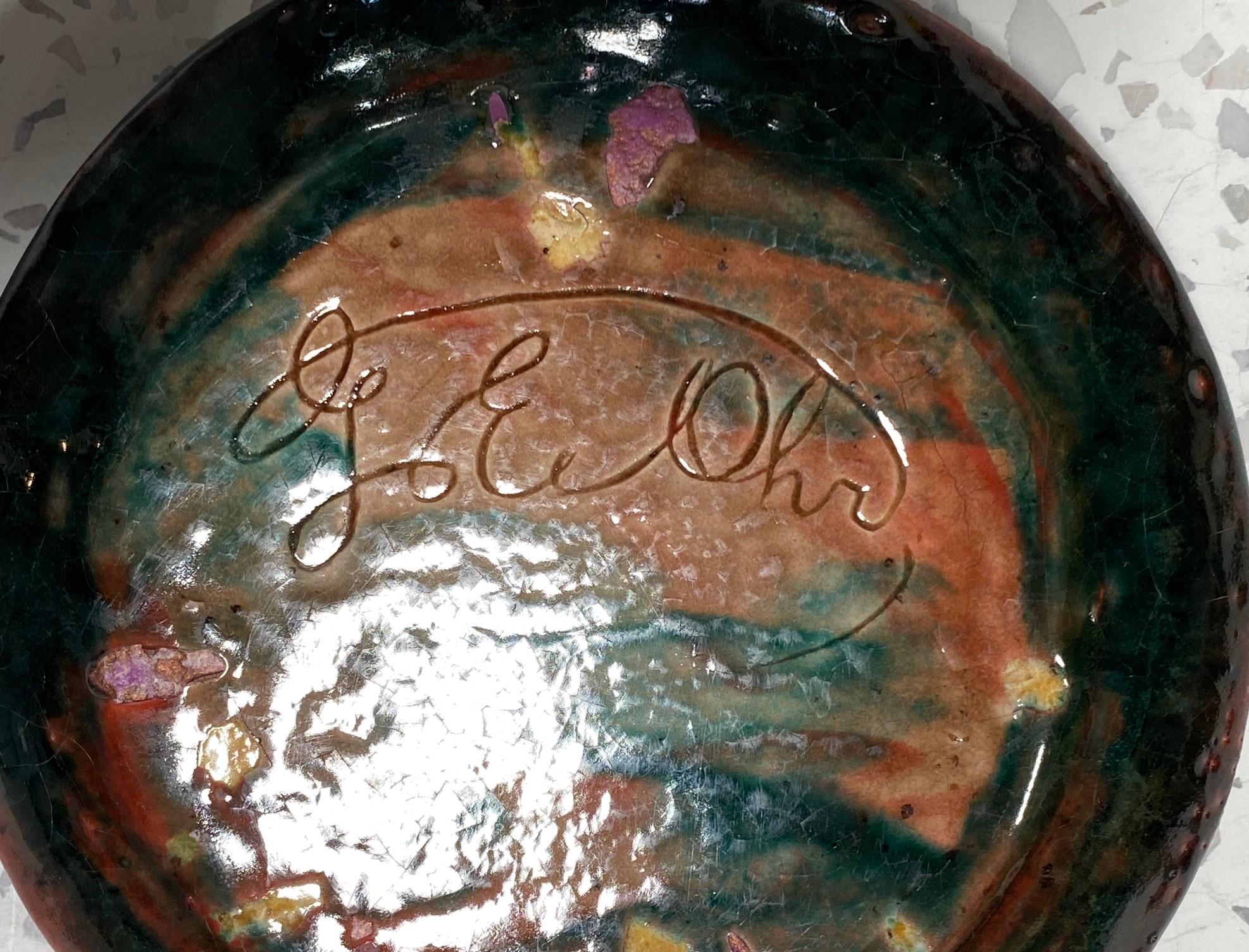 George E. Ohr Signed Biloxi Pottery Glazed Art Ceramic Ruffled Thin Rim Bowl 6