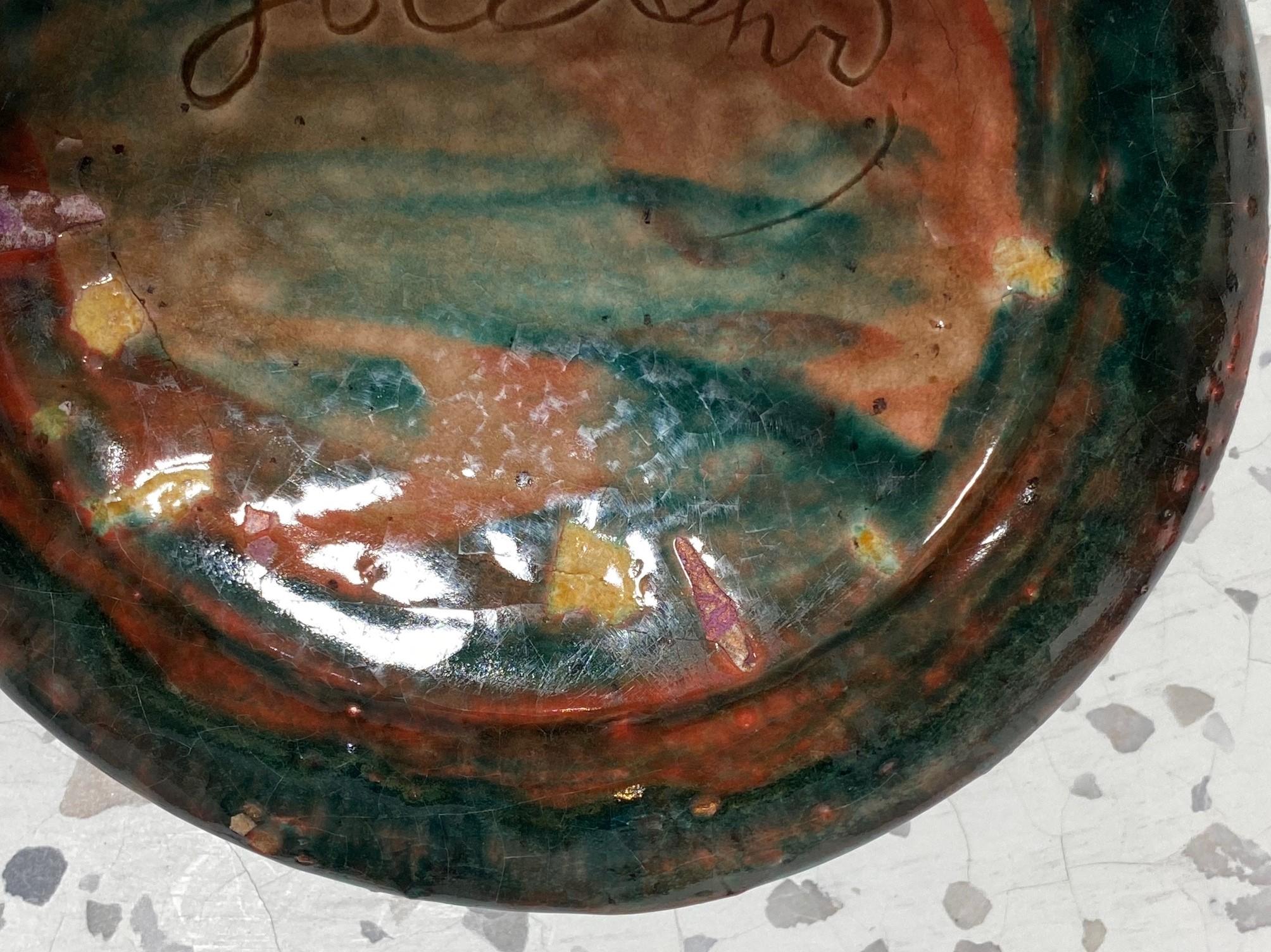 George E. Ohr Signed Biloxi Pottery Glazed Art Ceramic Ruffled Thin Rim Bowl 7