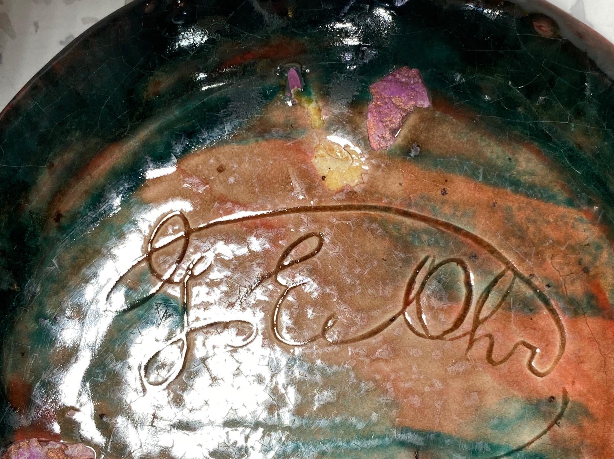 George E. Ohr Signed Biloxi Pottery Glazed Art Ceramic Ruffled Thin Rim Bowl 8