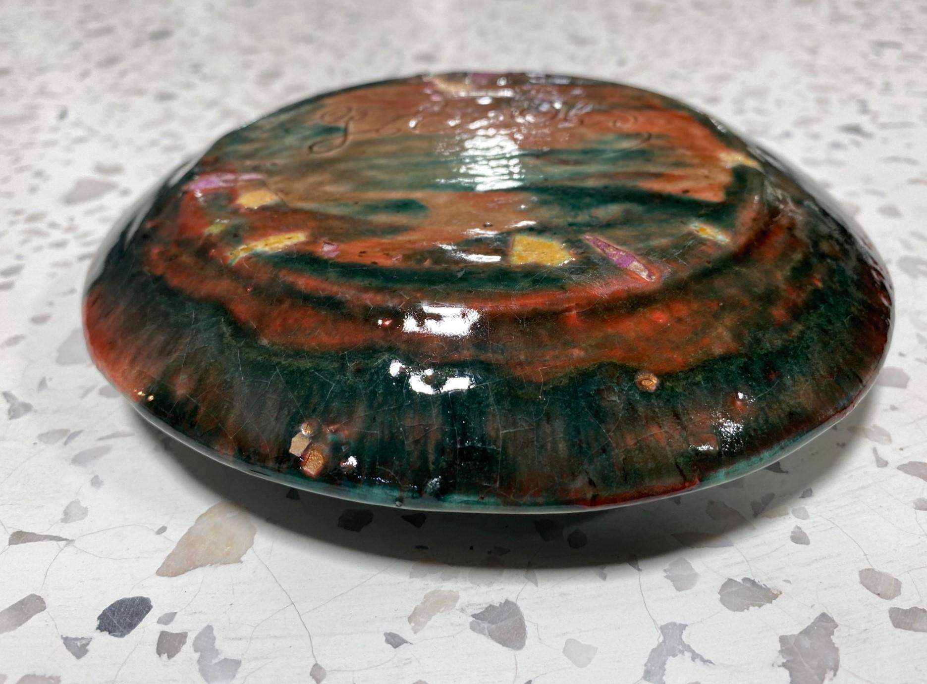 George E. Ohr Signed Biloxi Pottery Glazed Art Ceramic Ruffled Thin Rim Bowl 9