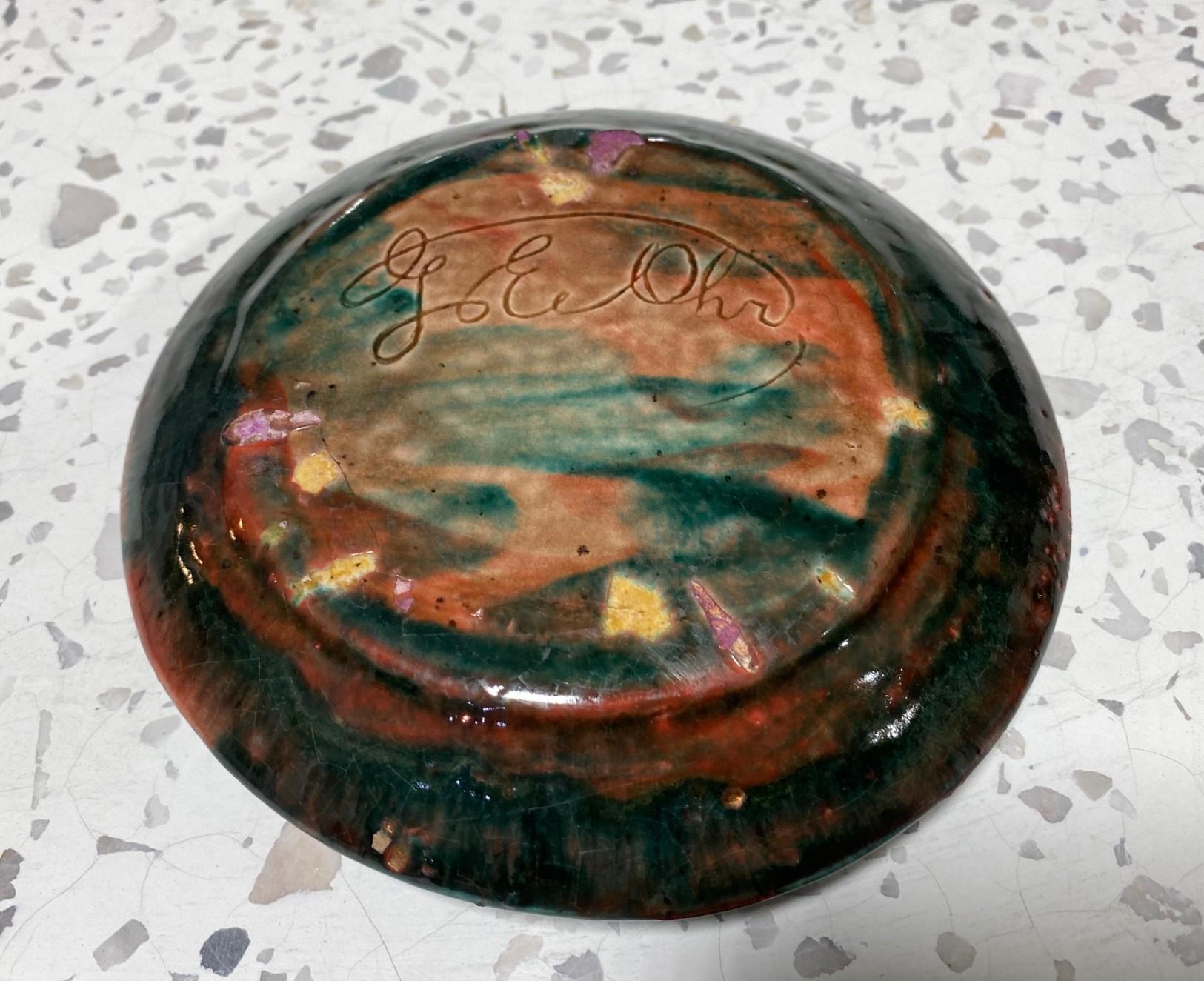 George E. Ohr Signed Biloxi Pottery Glazed Art Ceramic Ruffled Thin Rim Bowl 10