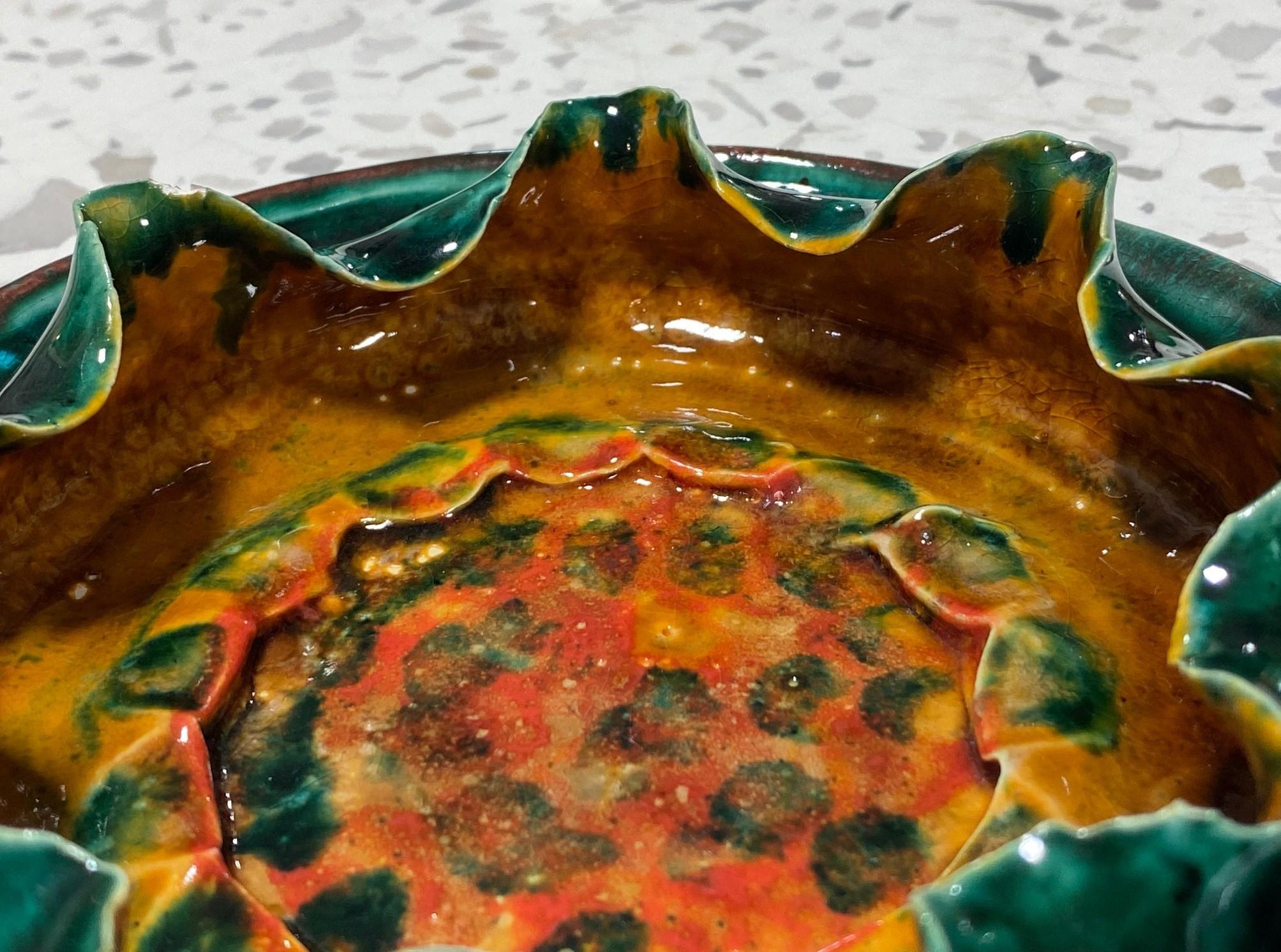 George E. Ohr Signed Biloxi Pottery Glazed Art Ceramic Ruffled Thin Rim Bowl 1