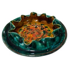 George E. Ohr Signed Biloxi Pottery Glazed Art Ceramic Ruffled Thin Rim Bowl
