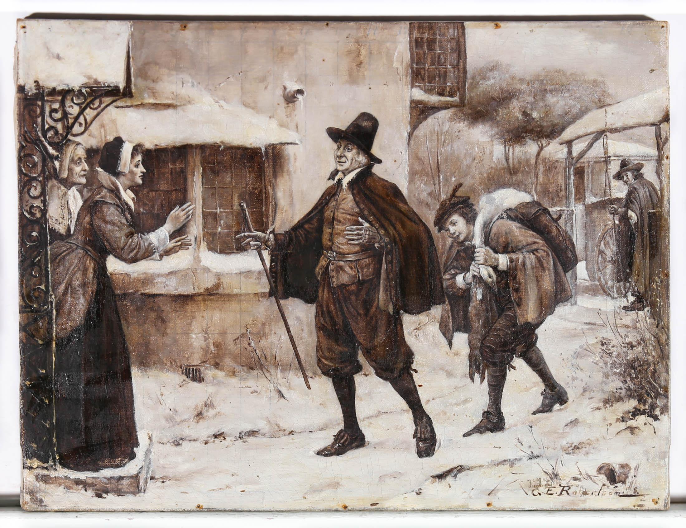 George E. Robertson (1864-1920) - Oil, Returning Home for Winter 2
