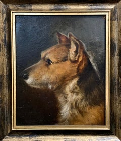19th century Antique English portrait of a terrier dog head in profile