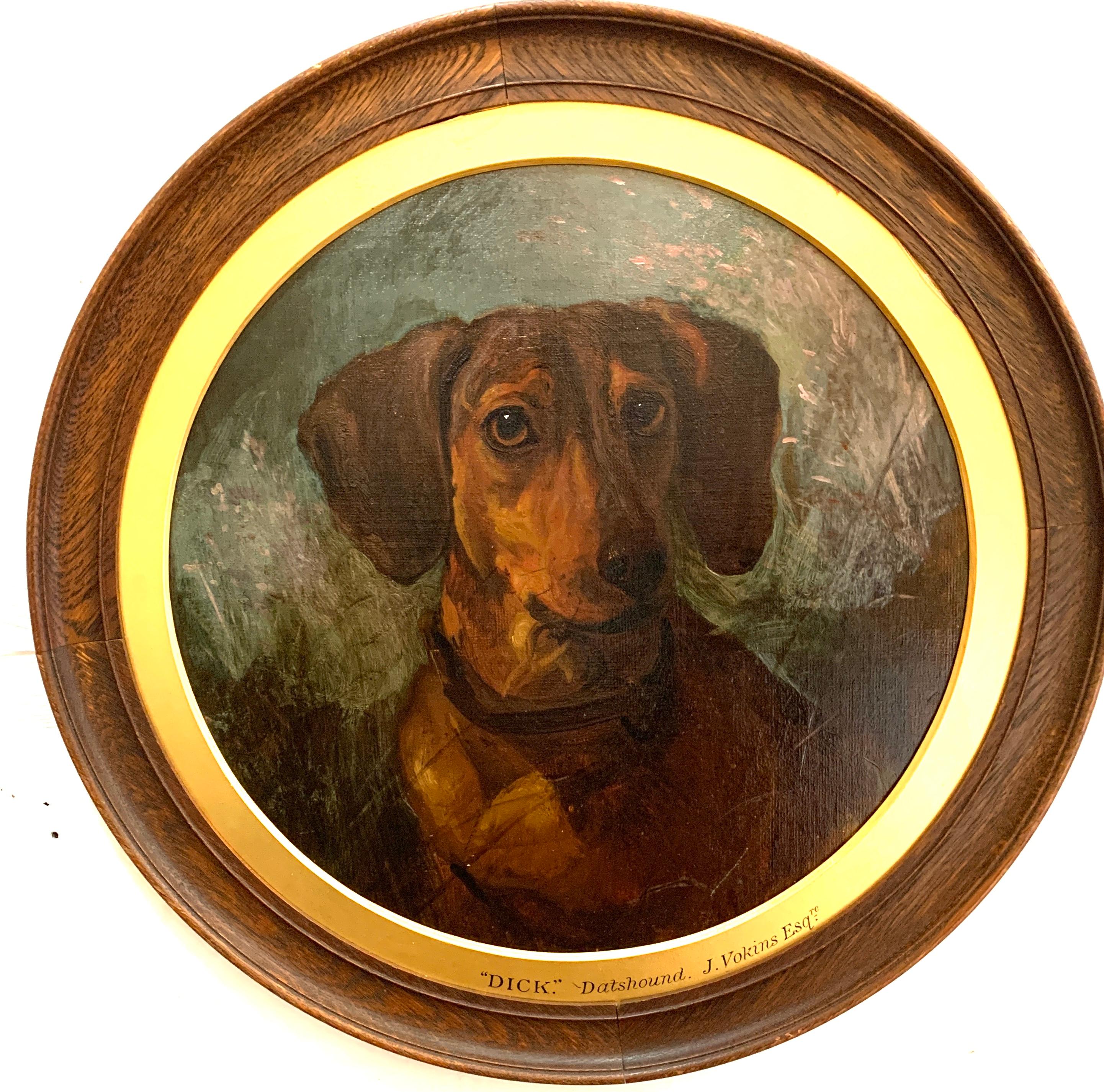 George Earl Figurative Painting - English Victorian 19th century portrait of a brown Dachshund dog or sausage dog