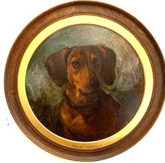 English Victorian 19th century portrait of a brown Dachshund dog or sausage dog