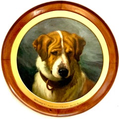 Antique English Victorian 19th century portrait of a smooth coated St.Bernard dog 