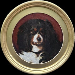 Antique King Charles Cavalier Spaniel, 19th century English portrait of a dogs head