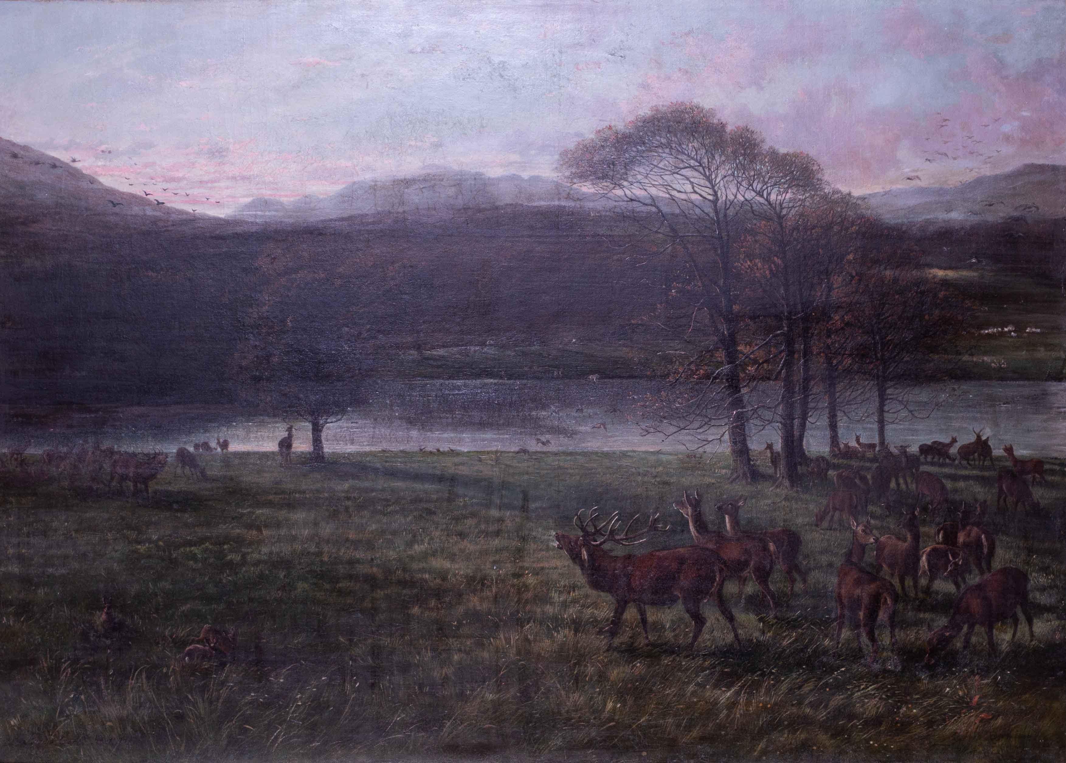 Large landscape oil painting of the Deer Park at Vaynol country estate, Wales - Painting by George Earl