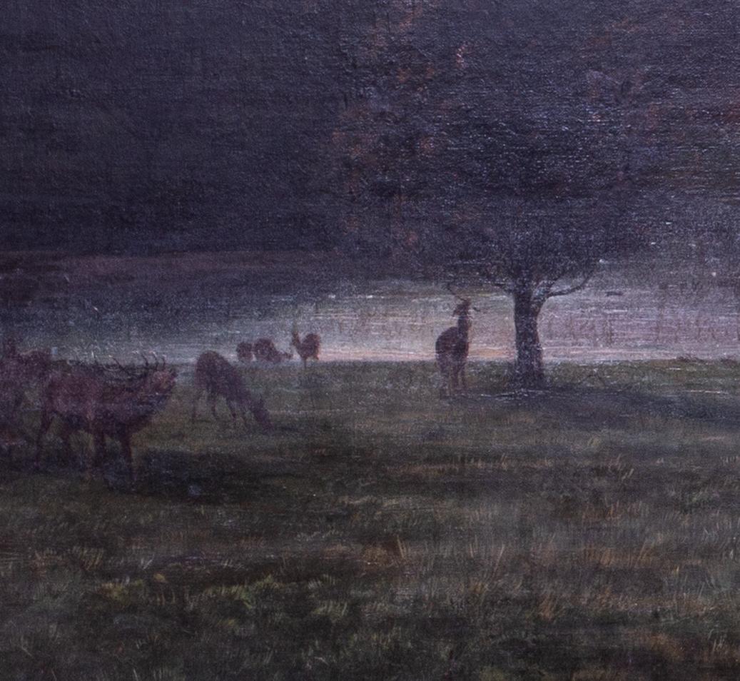 Large landscape oil painting of the Deer Park at Vaynol country estate, Wales - Academic Painting by George Earl