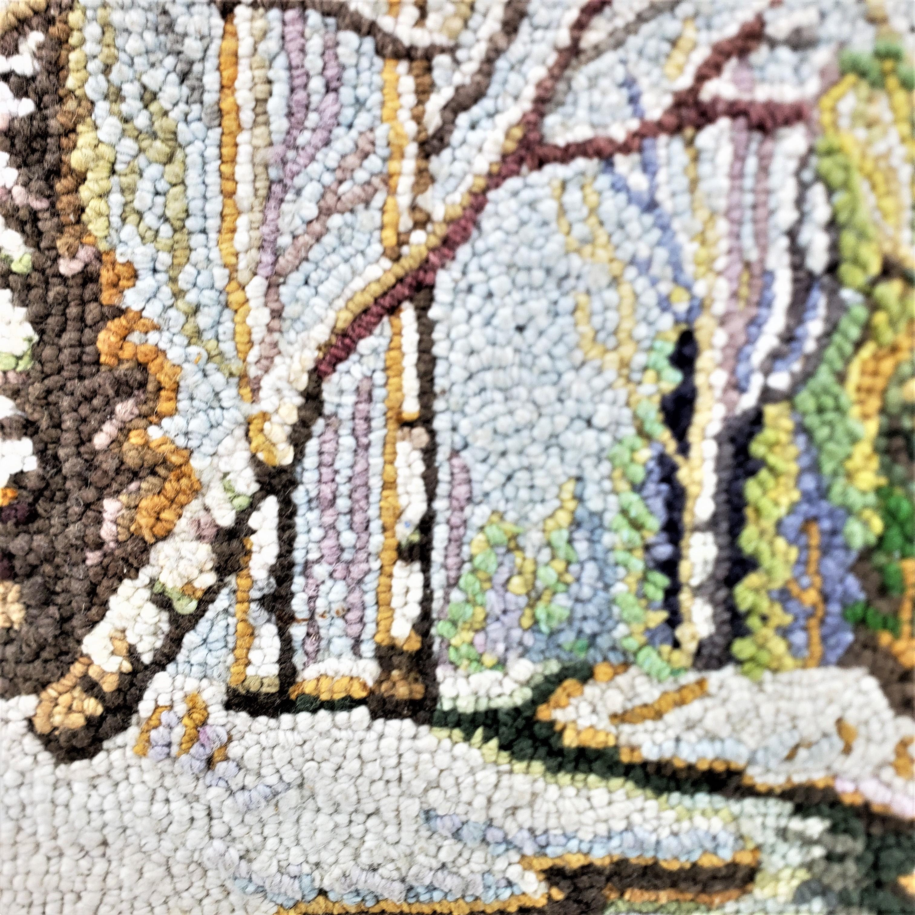 Canadien Tapis à capuche d'art populaire de George Edouard Tremblay, tapis ou tapisserie représentant une scène d'hiver en vente