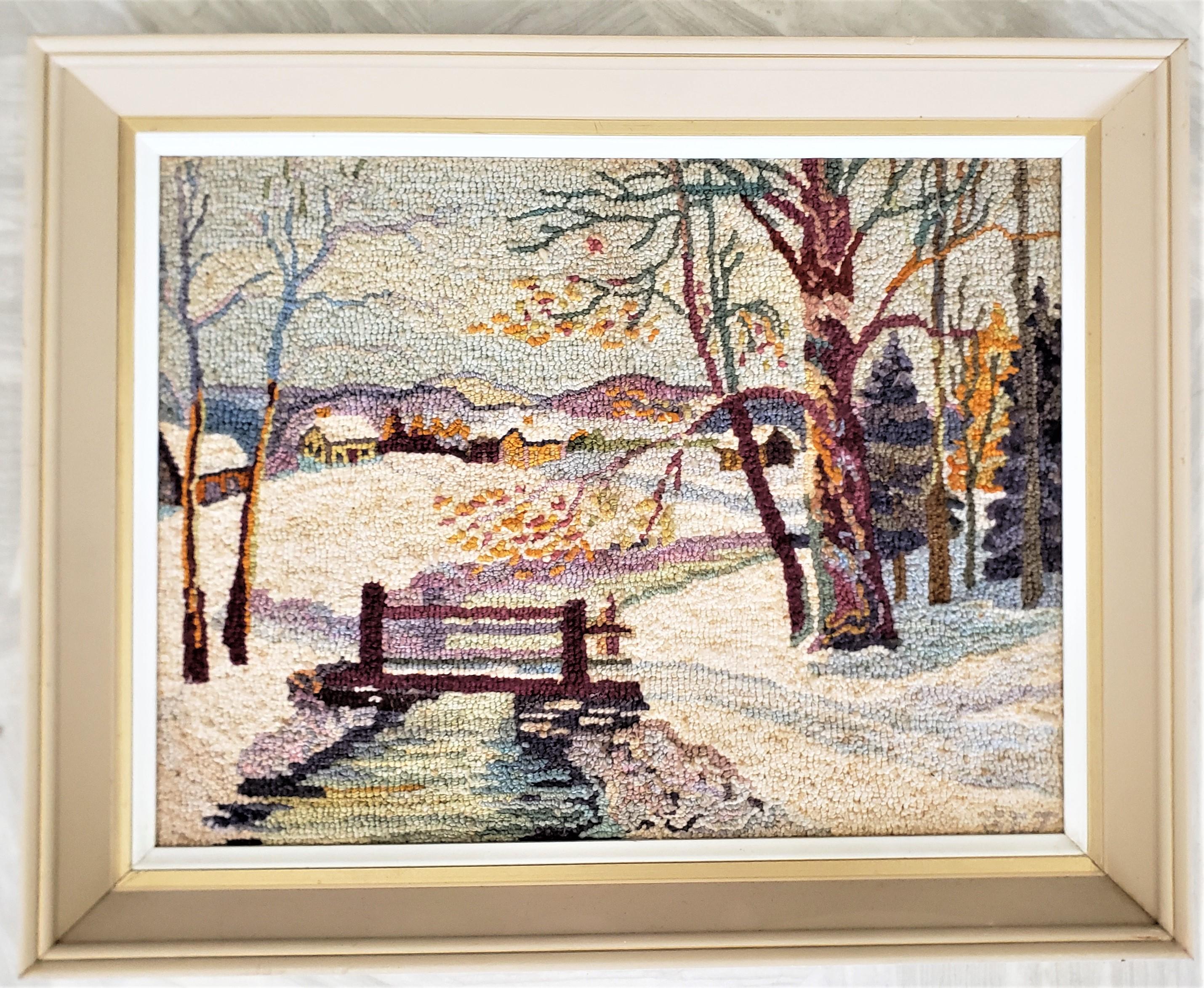Laine Tapis à capuche d'art populaire de George Edouard Tremblay, tapis ou tapisserie représentant une scène d'hiver en vente