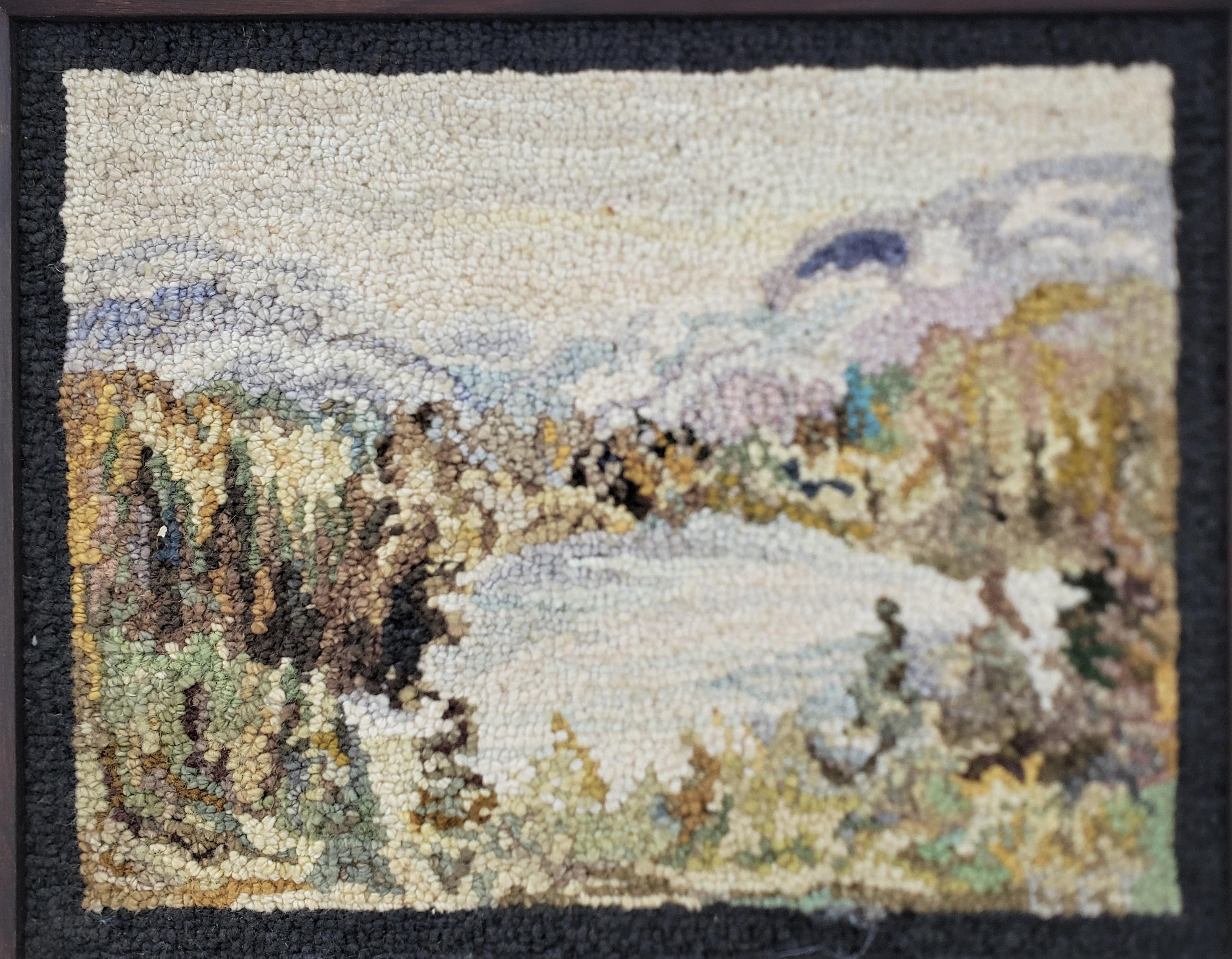 Canadian George Edouard Tremblay Folk Art Hooked Rug, Mat or Tapestry of an Autumn Scene For Sale