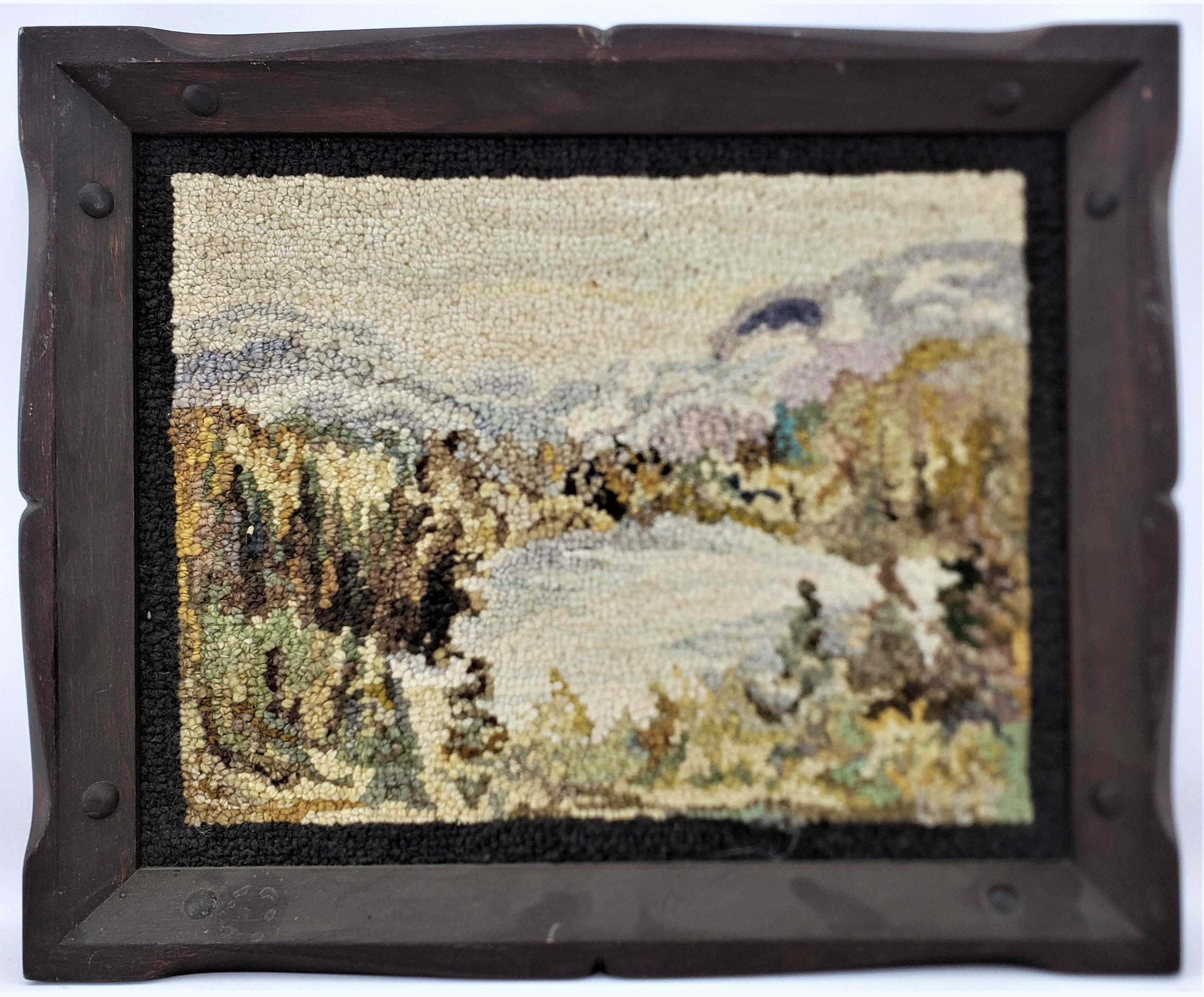 Hand-Crafted George Edouard Tremblay Folk Art Hooked Rug, Mat or Tapestry of an Autumn Scene For Sale