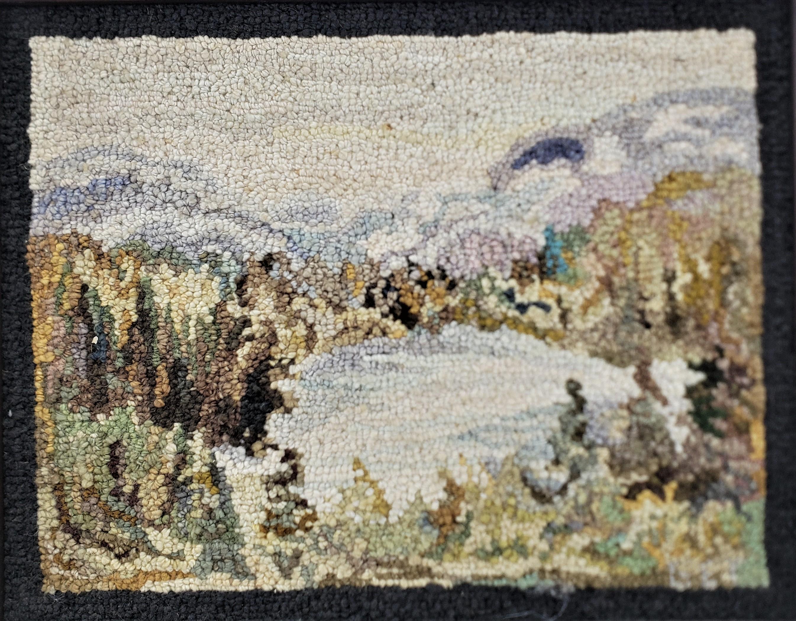 20th Century George Edouard Tremblay Folk Art Hooked Rug, Mat or Tapestry of an Autumn Scene For Sale