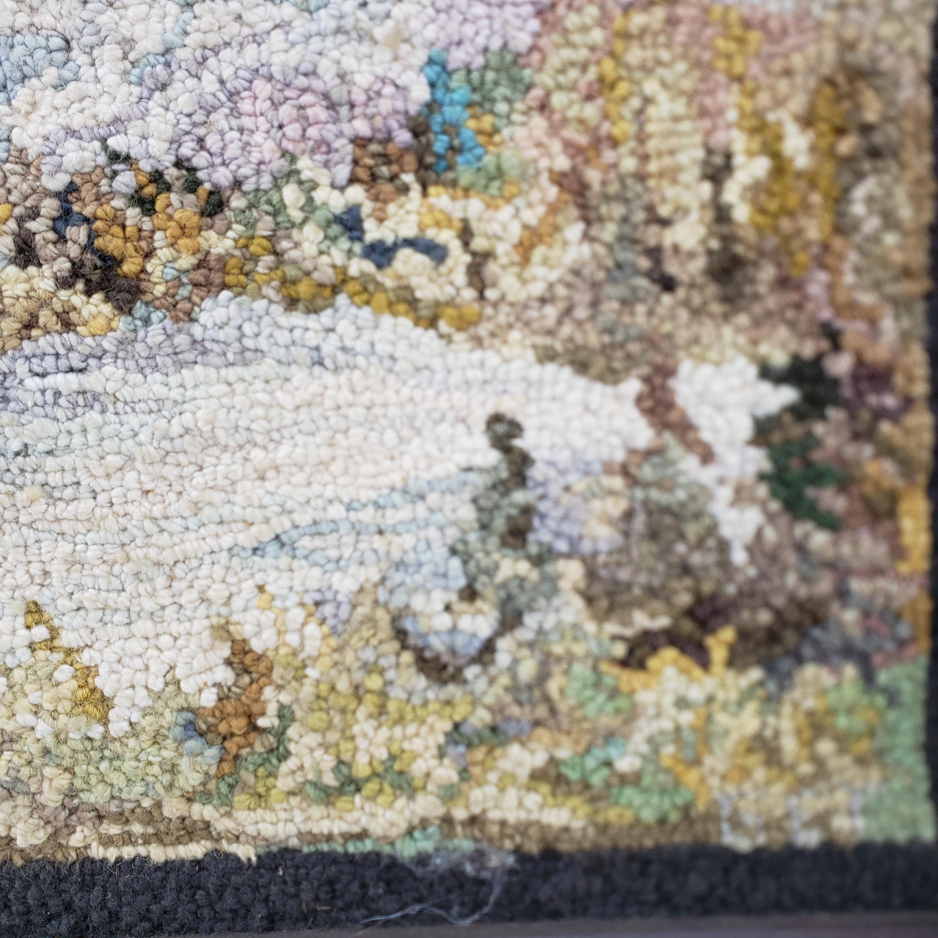 Laine Tapis à capuche d'art populaire de George Edouard Tremblay, tapis ou tapisserie représentant une scène d'automne en vente