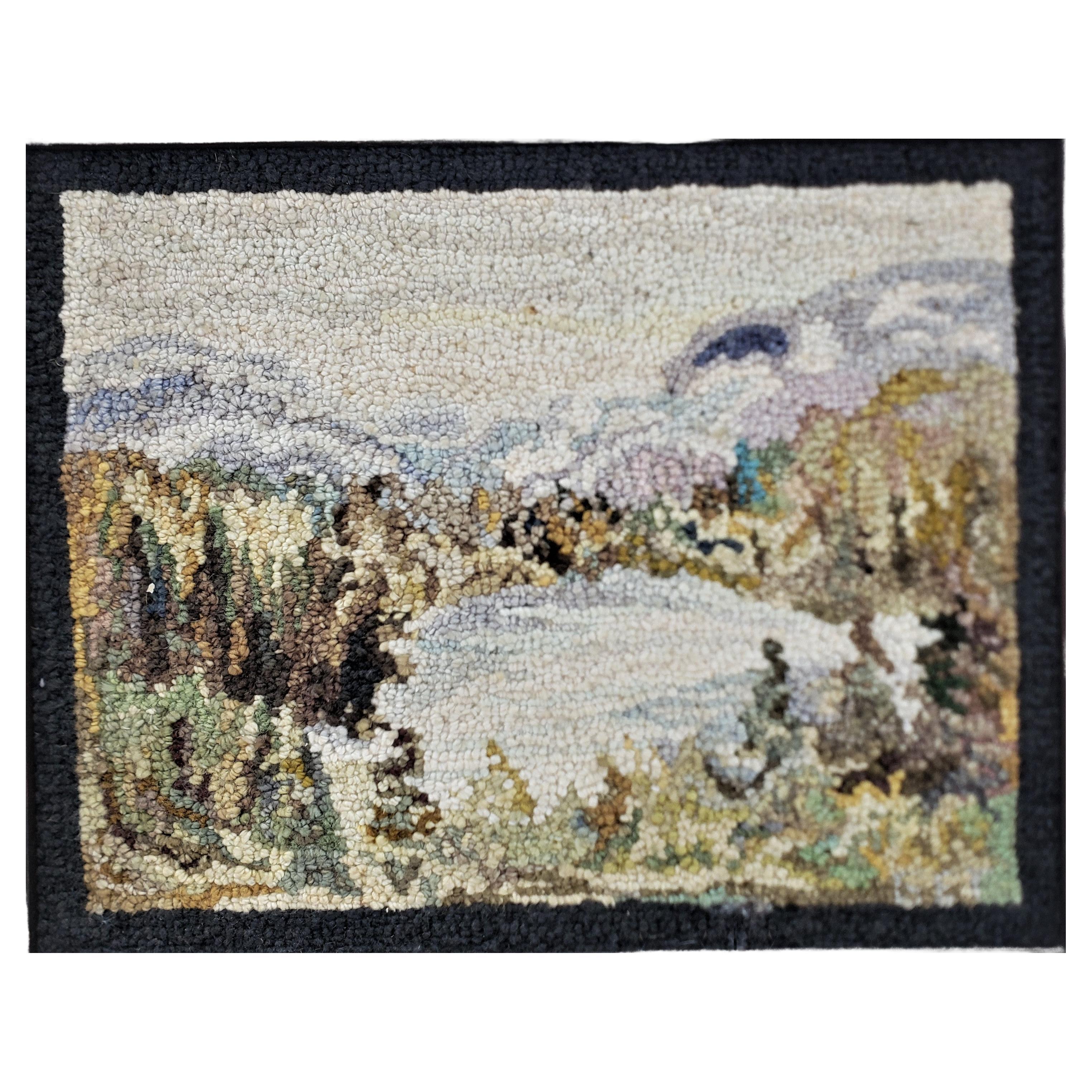George Edouard Tremblay Folk Art Hooked Rug, Mat or Tapestry of an Autumn Scene For Sale