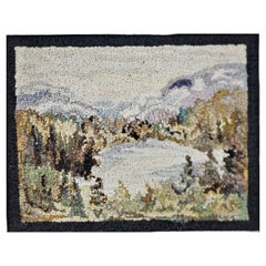 George Edouard Tremblay Folk Art Hooked Rug, Mat or Tapestry of an Autumn Scene