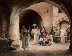 Antique At the Well, Late 19th Century Orientalist Signed Oil Painting