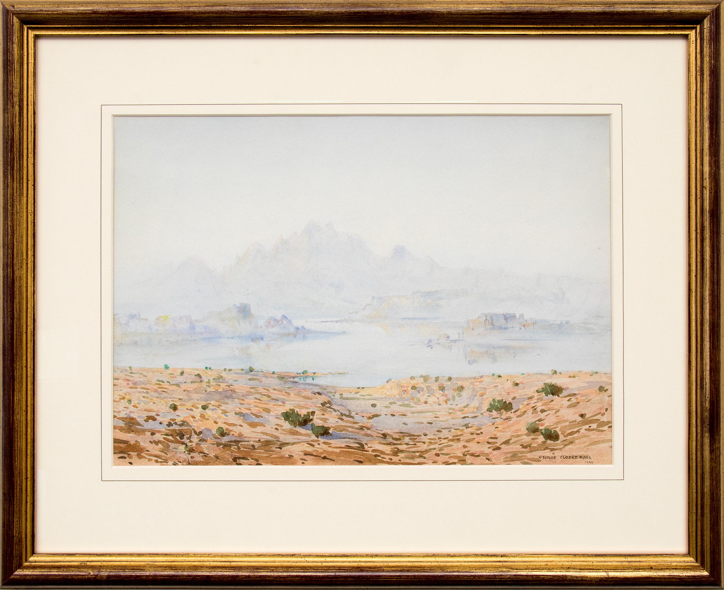 A Mirage- Modernist 1920s Arizona Southwest Desert Landscape Watercolor Painting