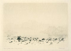 Antique "A Mirage" signed etching / drypoint, trial proof