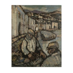 Irish Oil on Panel Painting "Fisherman Roundstone" Connemara Galway Circa 1950