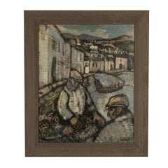 Irish Oil on Panel Painting "Fisherman Roundstone" Connemara Galway Circa 1950