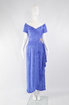 George F Couture Vintage Fortuny Pleated Blue Evening Dress