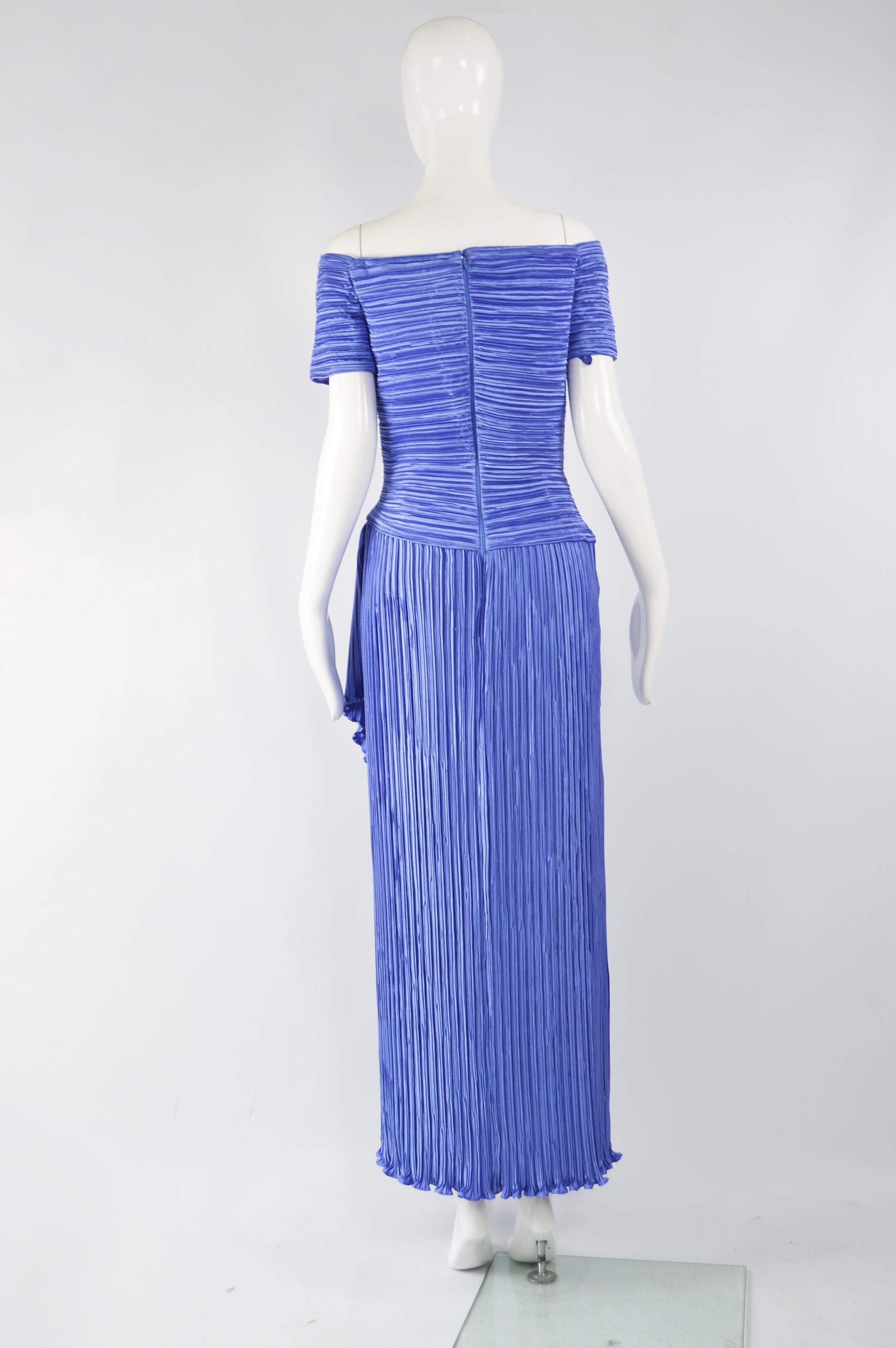 Women's George F Couture Vintage Fortuny Pleated Blue Evening Dress