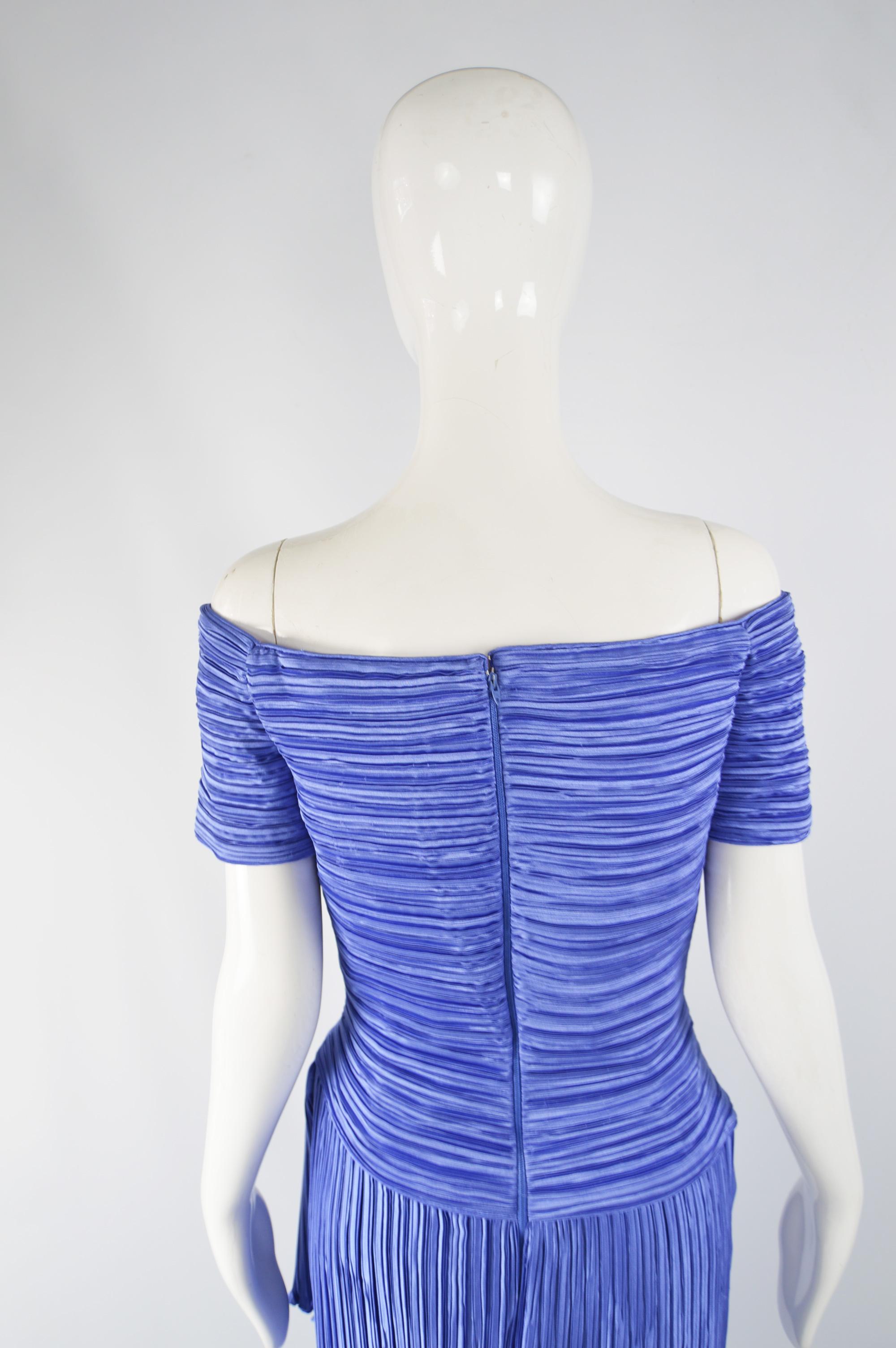 George F Couture Vintage Fortuny Pleated Blue Evening Dress 1
