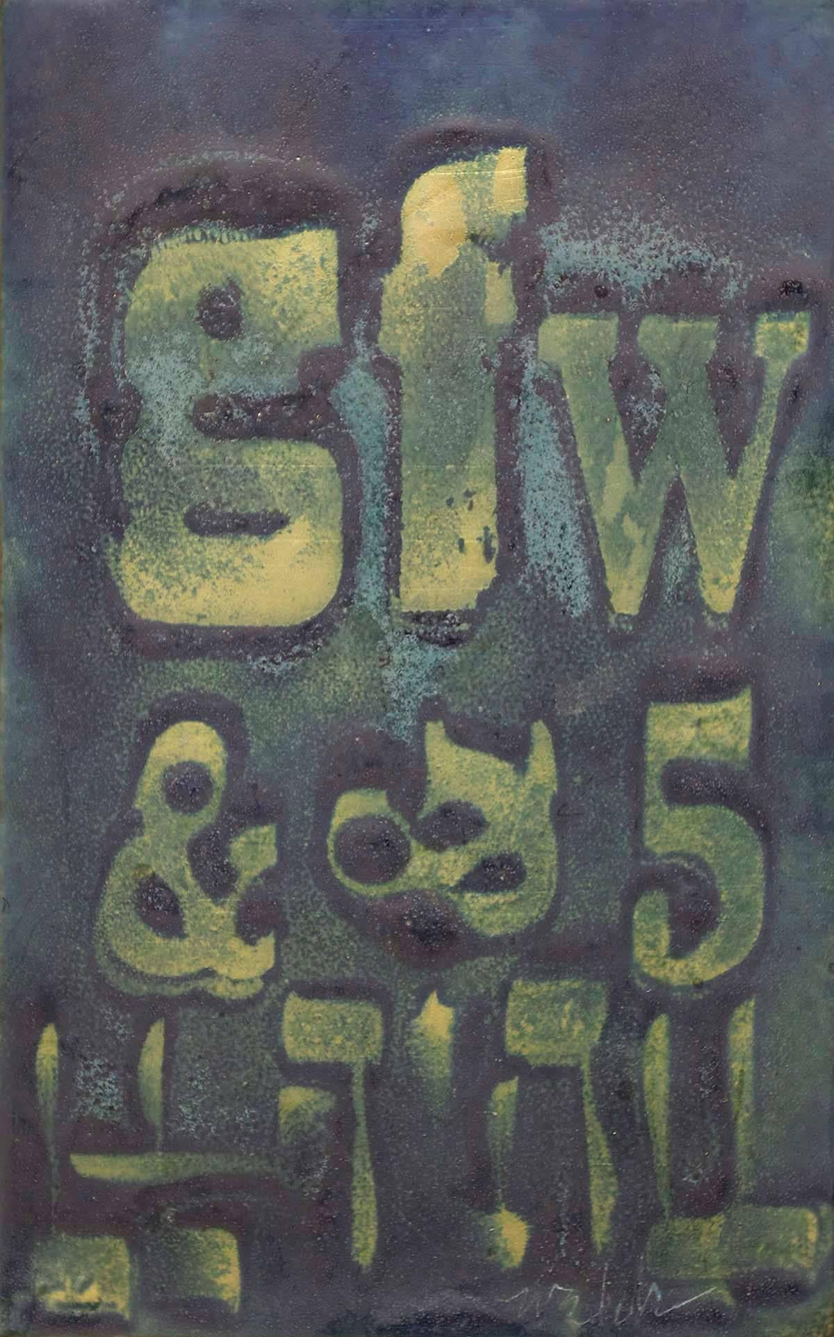 Typeface, Hebrew Font and Numbers Enamel Judaica Art Plaque - Modern Mixed Media Art by George F Welch
