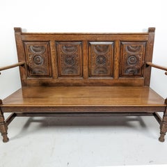 George Faulkner Armitage Carved Oak Settle with Half Sunflower