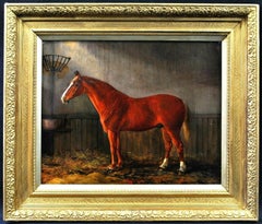 Chestnut Hunter in a Stable - 19th Century Oil on Canvas Antique Horse Painting