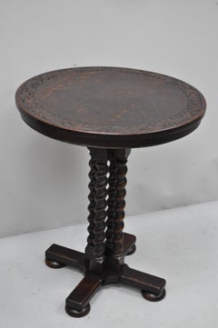 George Flint Oak Spiral Carved Barley Twist Jacobean Round Center Table