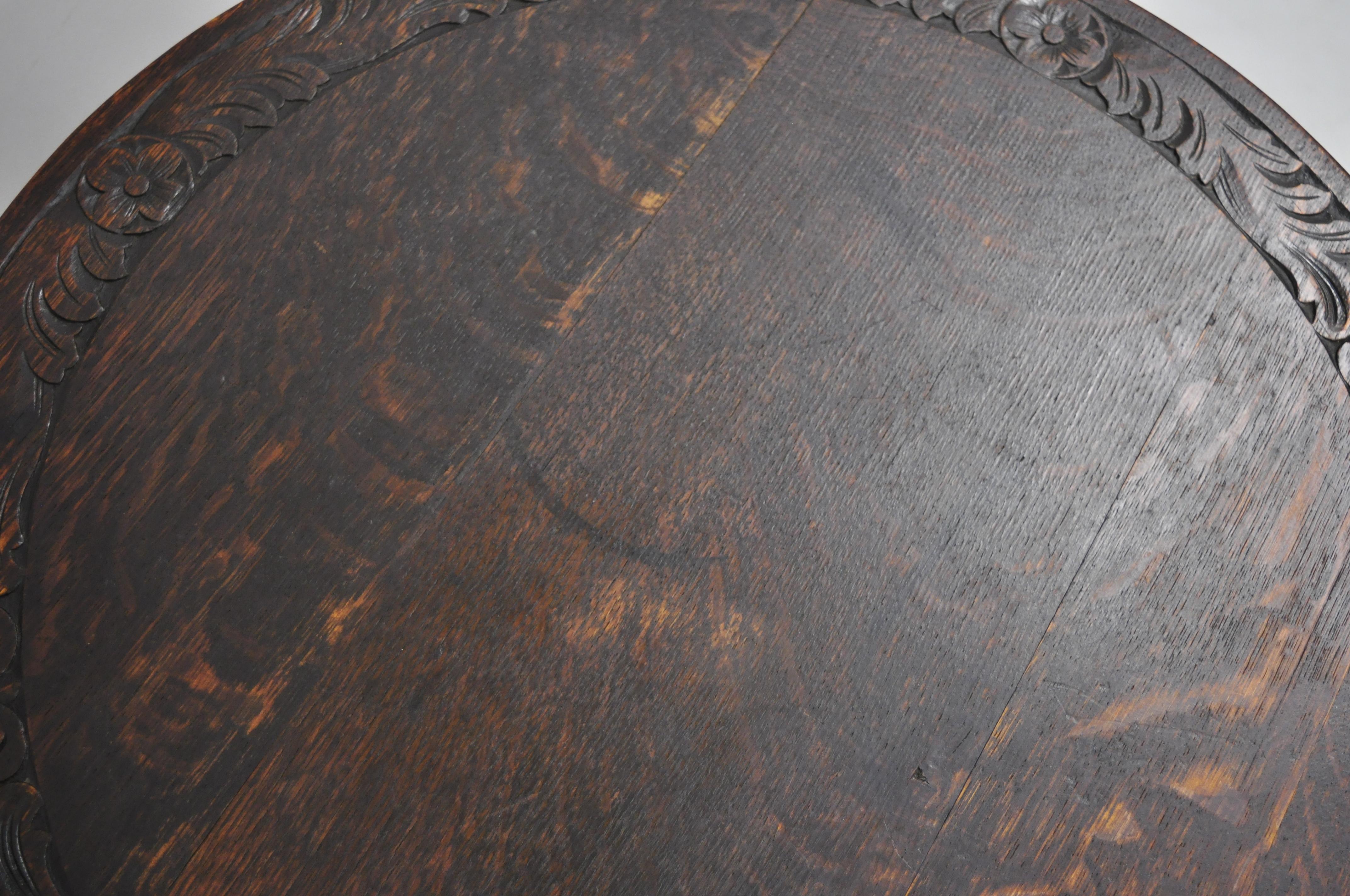 George Flint Oak Spiral Carved Barley Twist Jacobean Round Center Table 4